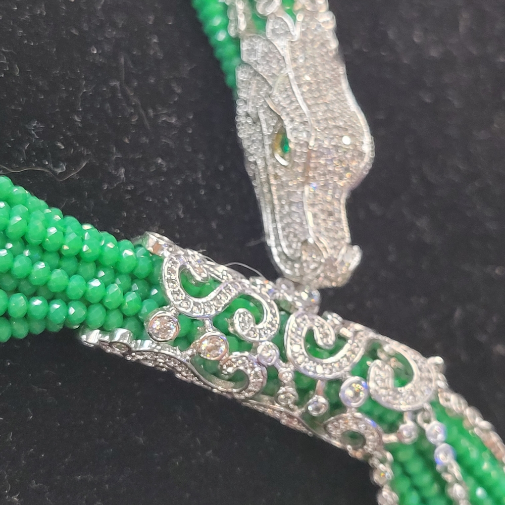 Elegant Green and Silver Dragon Necklace
